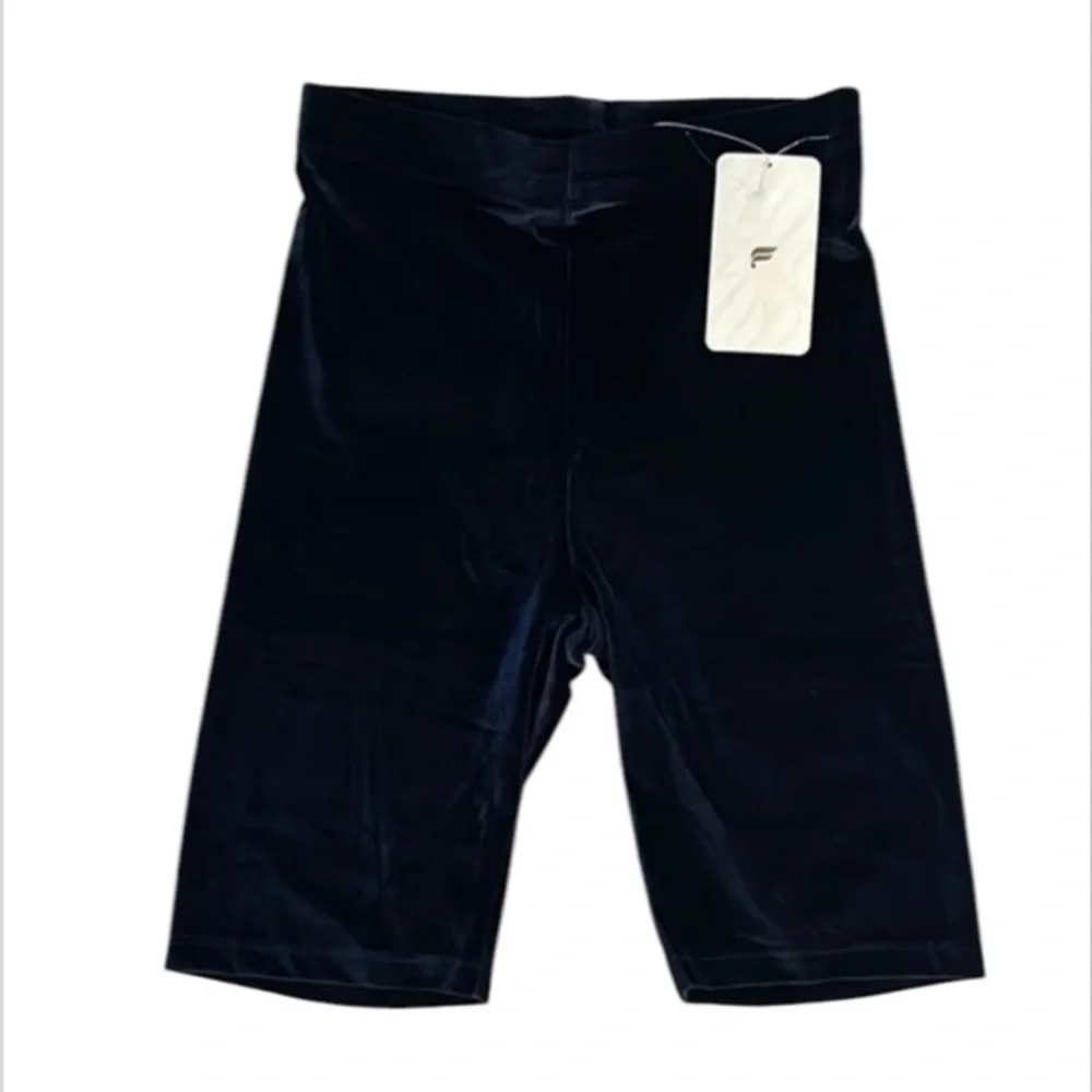 Fabletics high waisted velour bike shorts size medium navy